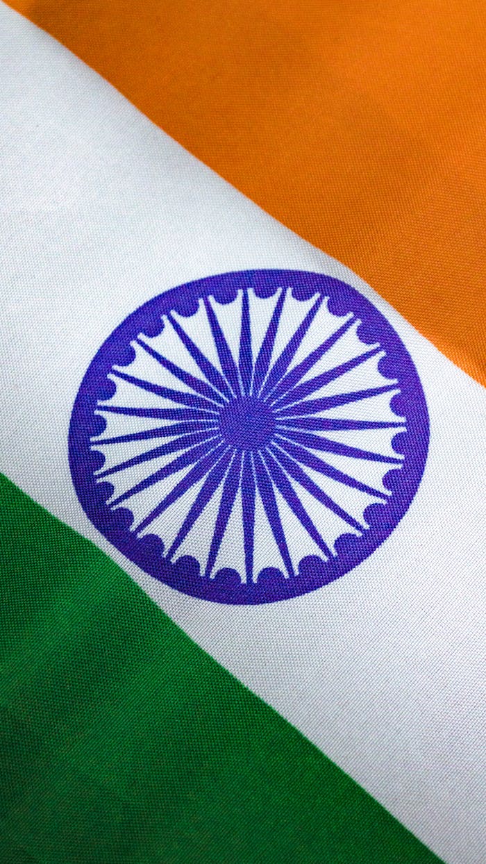 Detailed view of the Indian flag with vivid colors and Ashoka Chakra.