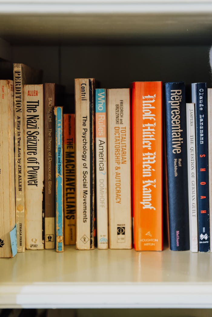 Bookshelf with Various Historical and Political Books